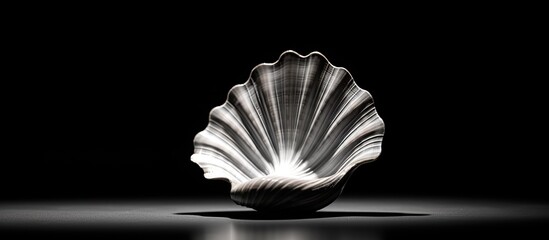 Wall Mural - A black and white seashell acting as a souvenir placed on a table in an isolated setting creating a copy space image