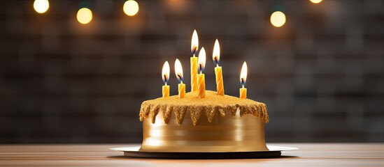 Aufkleber - Colorful festive birthday card with golden candles and decorations burning number 75 Anniversary celebration with ample copy space image