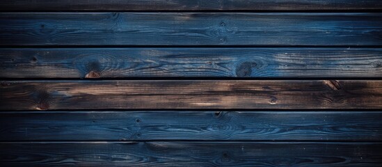 Wall Mural - A front view of vintage wooden dark blue horizontal boards perfect for design with a copy space image in the background