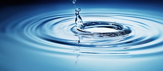 Poster - A captivating image of a water droplet falling onto the water s surface creating a mesmerizing circular ripple The photo represents the refreshing and natural essence of drinking water Copy space ima