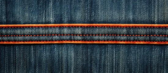 Canvas Print - Close up of a stitched denim jeans background with a double denim orange seam creating a fashionable jeans design The image features a bleached denim backdrop Copy space image