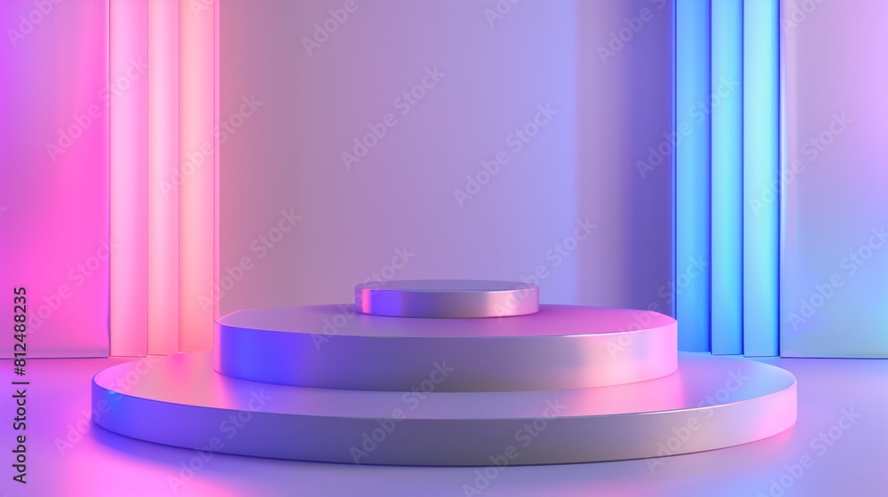 Product stage or podium pedestal with neon glow, Blank display platform ...