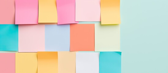 Aufkleber - A minimal style flat lay with colorful sticky notes on a pastel background The image provides ample copy space and is captured from a top view