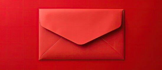 Poster - Red background with a composition of a paper envelope The image is a flat lay mockup on a tabletop with space for text. Creative banner. Copyspace image