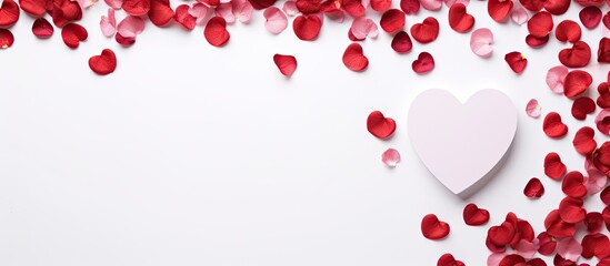 Aufkleber - Valentine concept depicted in a flat lay image featuring a heart shaped paper on a white background with ample space for text or other elements