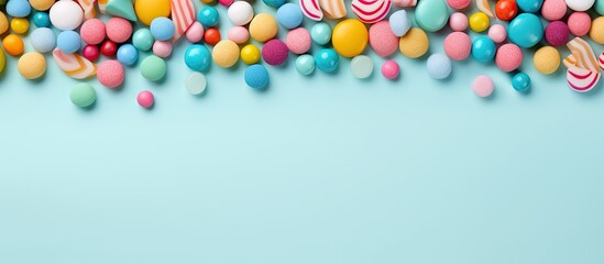 Aufkleber - A candy frame creates a background with room for text or images This flat lay view from above features pastel turquoise candies. Creative banner. Copyspace image