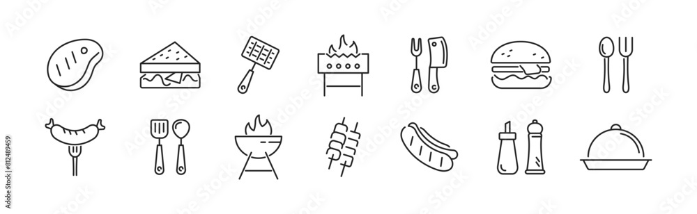 Barbecue and grill icon set. Grilling line icons set. BBQ vector ...