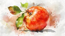 American Persimmon Fruit In Stunning Watercolor.