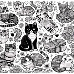 Wall Mural - A collection of cats with different patterns photo harmony has illustrative meaning used for printing illustrator.