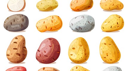 Different kinds of potatoes on a white background

