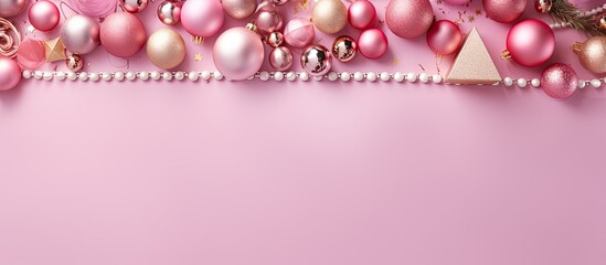 Sticker - A festive pink Christmas border adorned with gifts and decorations The top down perspective showcases its allure providing ample room for text