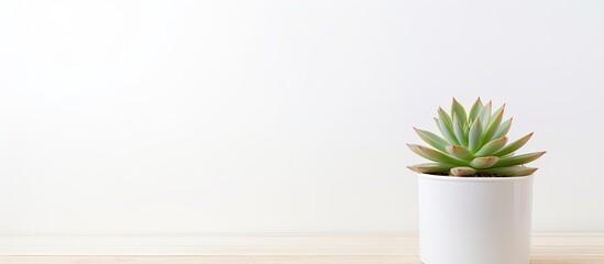 Poster - Gorgeous succulent on a white wooden table with room for text Perfect as a home plant copy space image
