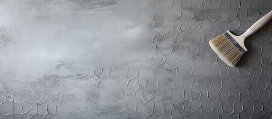 Aufkleber - Gray concrete background with a roll of mesh for plastering and a putty knife seen from a top down perspective Copy space image available