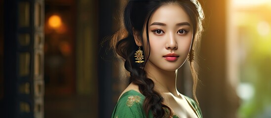 Wall Mural - Attractive girl with Asian heritage Copy space image