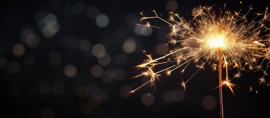 A festive sparkler illuminates a black background setting the scene for a Christmas and New Year s party Copy space image