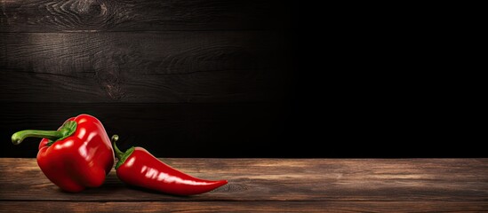 Poster - Copy space image of a red chili pepper against a dark wooden background