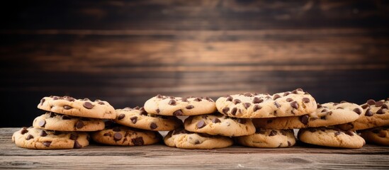 Fototapete - A copy space image of chocolate chip cookies on a wooden background