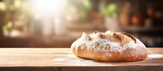 Poster - A copy space image of bread displayed on a wooden table at a bakery