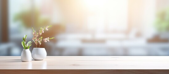 Aufkleber - The image features a table top with a blurred interior as the background providing ample copy space