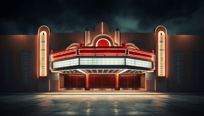 Old fashioned cinema marquee with blank spaces for film titles or event listings, great for retro themed designs