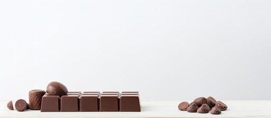 Fototapete - A copy space image of chocolate on a pristine white wooden table