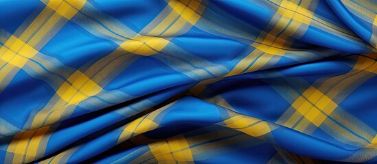 Leinwandbilder - There is an empty background with a checkered fabric material in blue and yellow The copy space image is available