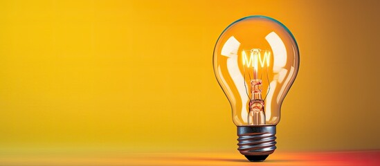 Canvas Print - A creative idea concept is represented by a glowing light bulb with colored pencils set against a yellow background providing ample copy space