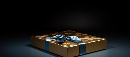 Poster - A partially open square cardboard gift box on a metallic background with space for copying an image. Creative banner. Copyspace image