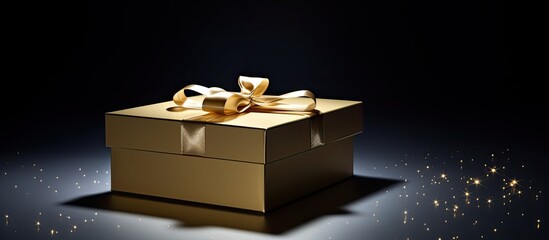 Poster - A partially open square cardboard gift box on a metallic background with space for copying an image. Creative banner. Copyspace image
