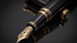 Elegant fountain pen with intricate nib design on a black surface. Created with Generative AI.