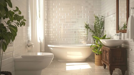 Wall Mural - Stylish interior of modern bathroom with toilet bowl 