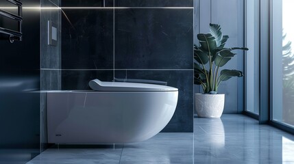 Poster - Stylish interior of modern bathroom with toilet bowl 