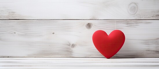 Aufkleber - Valentine s Day copy space image featuring a red heart on a weathered white wooden background