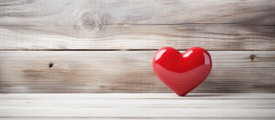 Aufkleber - Valentine s Day copy space image featuring a red heart on a weathered white wooden background