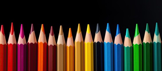 Aufkleber - A set of colored pencils isolated on a black background perfect for back to school projects with ample copy space image