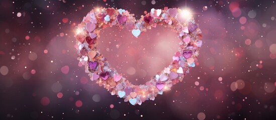 Fototapete - A beautiful heart shaped frame adorned with vibrant sequins It symbolizes love and is perfect for a feminine blog template Copy space image