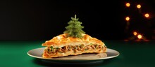 A Christmas Tree Shaped Slice Of Savory Pie Perfect For Bakery Or Restaurant Advertising With Copy Space Image