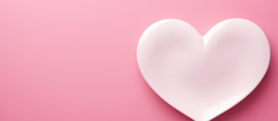 Aufkleber - A heart shaped white plate with favorite items placed on a pink background isolated with copy space for text