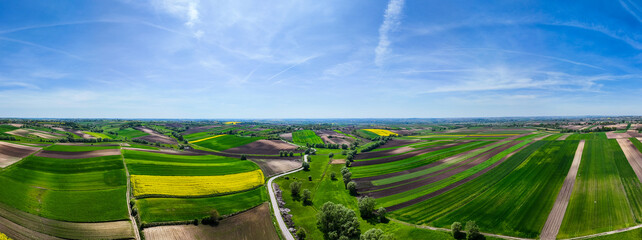 Wall Mural - Curvy countryside road in Ponidzie region of Poland. Aerial drone view