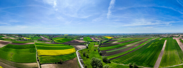 Poster - Curvy countryside road in Ponidzie region of Poland. Aerial drone view