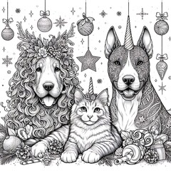 Wall Mural - Many dogs and a cat image art attractive has illustrative meaning illustrator.