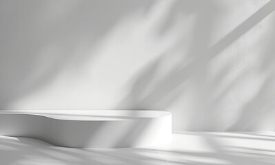 Sticker - Perfect for illustrating minimalist design, a white pedestal is bathed in shadows and light in a pure white room