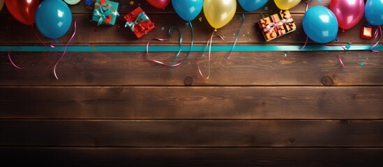 Aufkleber - Top view of a table set with birthday decorations and a copy space image