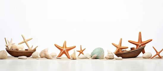 Sticker - A variety of starfish themed wooden boats displayed on a white background Copy space image