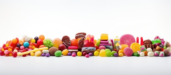 Poster - A vibrant assortment of candy arranged against a white background with ample copy space image