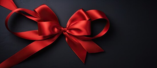 Aufkleber - View from above of a heart shaped red ribbon against a dark background suitable for Valentine s Day or a wedding Copy space image