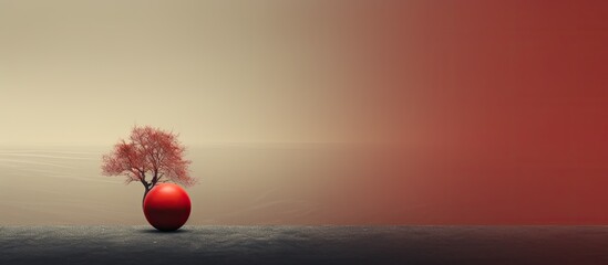 Wall Mural - Vintage red ball with a tree against a backdrop of empty space perfect as a copy space image
