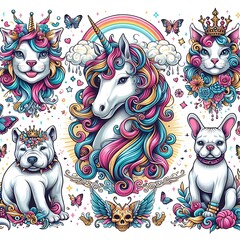 Wall Mural - unicorn cat and dog animals art attractive has illustrative meaning used for printing illustrator.