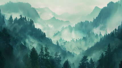 A forest in a thick fog