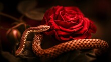 A Red Rose With The Stem Converting Into The Tail Of A Rattlesnake